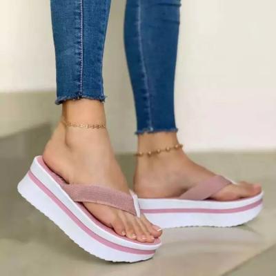 China CUSHIONING Dropshipping 2021 Women Platform Beach Slippers Slip On Sandals Flip Flops Slides Mules Summer Wedges for sale