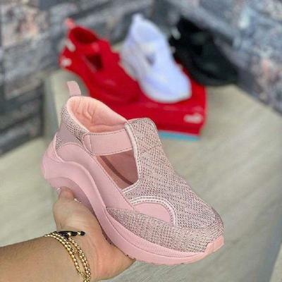 China 2021 New Arrival Women PU Mesh Fly Comfortable Knit Casual Sneakers Slip On Platform Cut Out Running Shoes for sale