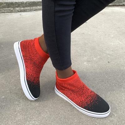 China PU Women Men Knit Upper Breathable Sport Boots Chunky Shoes High Top Running Sock Boots Woman Sneakers for sale