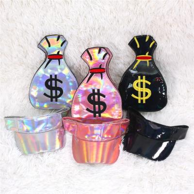 China 2022 Wholesale Fashion Women PU Shoulder Handbag Laser Sun Hat Set Fun Dollar Symbol Shoulder Bag Sun Hat Sets for sale