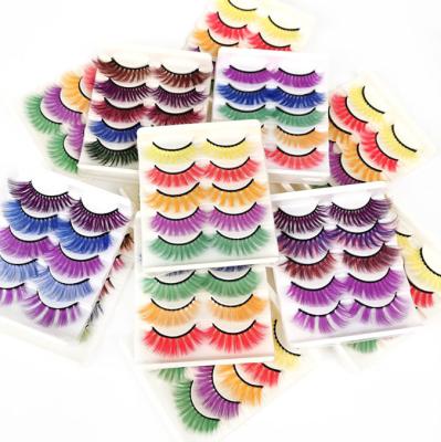 中国 2022 Synthetic Hair Colored False Eyelashes 5 Pairs On Stage Cosmetiquera Synthetic Eyelashes 販売のため