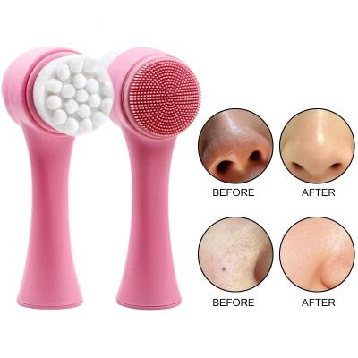 中国 Beauty Care Make Tools Wisdom 1PC Silica Gel Double Sided Cleaning Brush Pore Remover Exfoliator Face Scrub Brush Private Label 販売のため