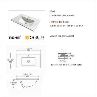 중국 H203-60 Eco-Friendly, 23 Inch Style Ceramic Common Bathroom CUPC Certified Vanity Wash Basin 판매용