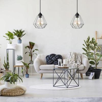 China Rustic Vintage Attic Pyramid Pendant Lamp E27 Hemp Rope Ceiling Lamp Vintage Cage Industrial Pendant Light Retro for sale