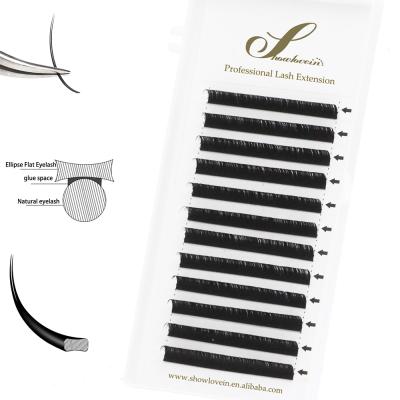 China Lightweight Premium Ellipse Lashes Individual Use Mink Flat Eyelash Black Extensions Eyelashes Salon Use for sale