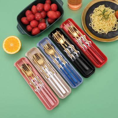 China Portable Stocked Chopsticks Spoon and Fork Set Travel Flatware Set Stainless Steel Gold Wedding Party Tableware Travel Set for sale