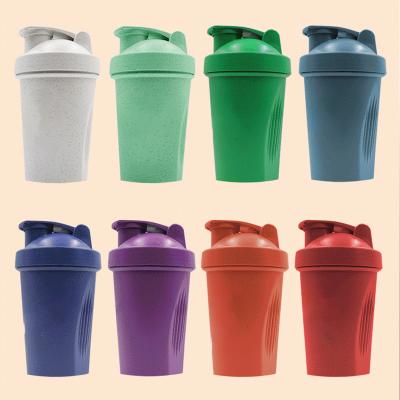 China 400ml High Quality Biodegradable Wheat Viable Straw Custom Logo Sports Gym Shaker Fitness Protien Shaker Bottles for Protein for sale