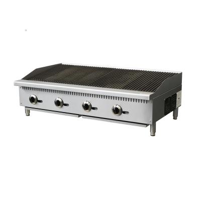 China Adjustable Height 4 Head Stainless Steel Grill Gas Barbecue Charbroiler Restaurant Equipment Griddle for sale