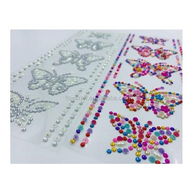 China Decorative Sticker 5pk Butterfly Pearl Sticker and Rhinestone Sticker for Kids Craft and Crystal Decorative Sticker for sale