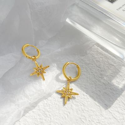 China Fashionable Vintage Earrings Vershal A900 Design 14k Gold Plated Stainless Steel CZ Star Dangle Circle Earrings Jewelry for sale