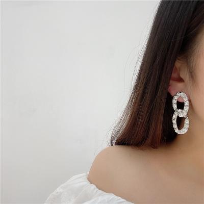 China Vintage Earrings Vershal A916 Fashion Silver Plated Luxury Inlaid Cuban Chain Rhinestone Drop Earrings Jewelry Set for sale