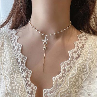 China FASHIONABLE Luxury Retro Vershal Pearl Necklace Zircon Necklace Gold Plated Necklace Jewelry For Women for sale