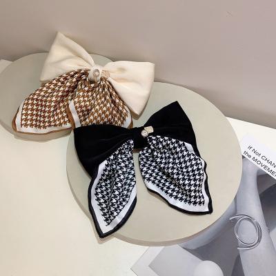 China Fashion Vintage Vershal Fashion Hair Clip Color Checker Hair Clip New Color Matching Madame Hair Accessories Checker Bow Hair Clip for sale