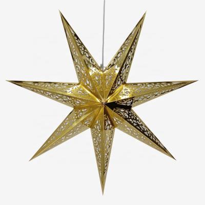 China Art Handmade Hollow Out Gold Cardboard Paper Star Lantern Christmas Folk Decoration for sale