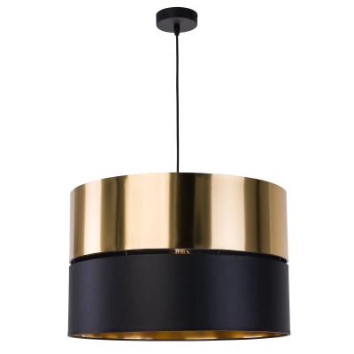 China Wholesale Modern European Style Large Black Gold Drum TC Fabric Lampshade Ceiling Light Cover for sale