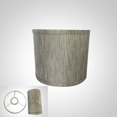 China Gray Linen Fabric Custom Foldable Lamp Shades Modern PVC KD Drum Rush Fabric Shades For Table Lamp Pendant Lamp for sale