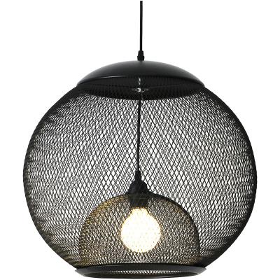 China Large Nordic Industrial Black Metal Cage Mesh Pendant Light Globe Ball Hanging Lamp for Dining Room Kitchen Restaurant Cafe for sale