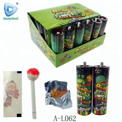 China Halal Good Glucose Design Sweet Candy Candle Popping Lollipop With Tattoo for sale