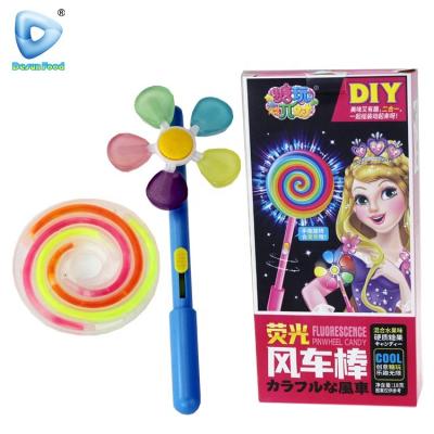 China Large DIY Colorful Glucose Flower Shape Spinning Windmill Lollipop Candy With Glow Sticks for sale