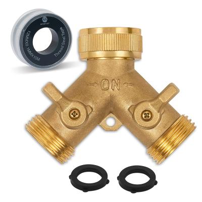 China Garden Tools High Quality Heavy Duty Brass Garden Tools 2 Valves Water Hose Connector Faucet Splitter Adapter Outlet Brass Splitter for sale