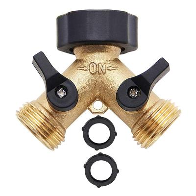 China Upgraded Garden Tools 2022 Y Valve Brass Water Splitter Garden Hose Pipe Adapter 2 Way Outdoor Water Hose Connector for sale