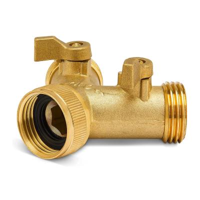 China 2 Way Garden Tools High Quality Splitter Water Hose Pipe Connector 2 Valves Solid Brass Outlet Splitter With 2 Extra Rubber Gaskets for sale