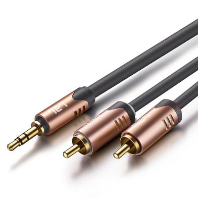 China CEKOTECH car metal 24K silver gold plated connector 3.5mm stereo male to aux audio cable. 2RCA Male Splitter For iPhone MP3/4 Car DVD for sale