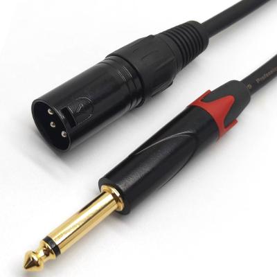 China HOME THEATER High End Mono 6.35MM Male Jack to 3PIN XLR Microphone Cable 24K Audio Male Metal Gold Plated Connector for Guitar Mixer for sale