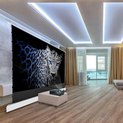 China 16:9 Electric Ultra-Short Throw Ceiling Ambient Light Rejecting Floor-Rising Motorized Projector Screen With Tab-Tenched for sale