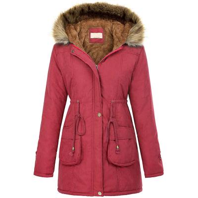 China New Design Breathable Women Hooded Warm Light Weight And Windproof Winter Thicken Fleece Striped Parkas Long Coats for sale