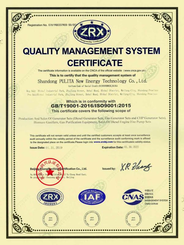 ISO9001 - Shandong PULITA New Energy Technology Co., Ltd.