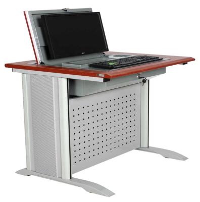 China Flip Top LCD Metal Student Computer Desk Hidden LCD Monitor Table For School Furniture for sale