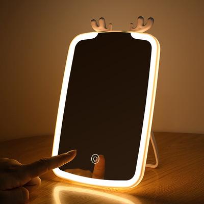 China Cute Antlers Hd Lighted Makeup Desk Lighted Led Mirror for sale