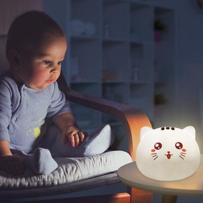 China Modern Silicone Cat Kitty Shape Baby Bedside Nightlight Child Rechargeable Lamp For Nursery Touch Audio Sensor Led Toy Princess Bedroom for sale