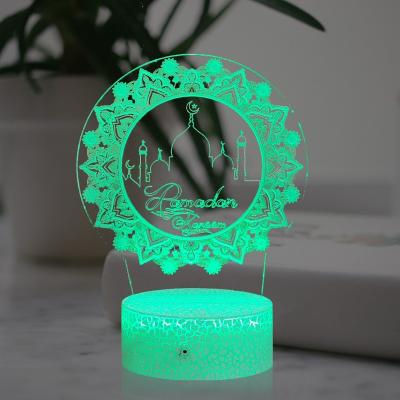 China Modern Muslim Symbol Eid Ramadan Mubarak Decor Touch 7 Color Building Light For Friend Greeting Slot Base 3D LED Night Remote Light for sale