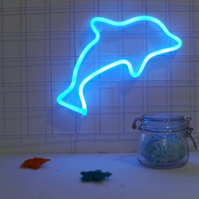 China Lovely Convenient Blue Dolphin Style Neon Sign LED Bulb Battery Lighting Table Wall Lamp Decor Bedroom Night Light Home Gifts Toys for sale