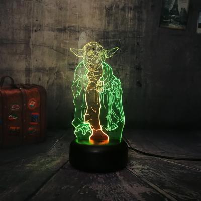 China Durable Remote Control Master Yoda Mixed Dual Color 7 Color 3D RGB LED Night Light Sleep Desk Lamp Home Decor Christmas Kids Boys Gift for sale