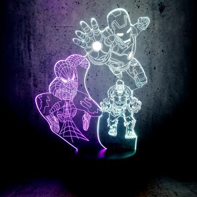 China New-designed Dual Color Mix Color 3D LED Lamp Ironman Spiderman Carcass Night Light Teenager Bedroom Office Decor Movie Fans Gift Room Decor Lighting for sale