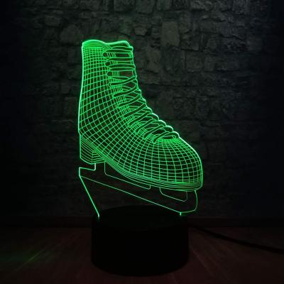 China Novelty Novelty Ice Blade Hockey Stripe Shoes 3D LED Lamp Night Light Boy Room Decor Acrylic Multicolor Changing Sports Toys Gift for sale