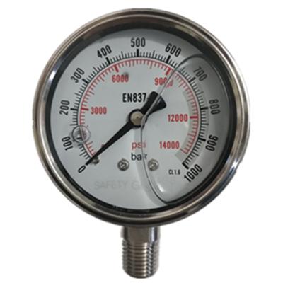 China Brass Bourdon Tube Pressure Gauge All Stainless Steel Glycerin Oil Filled Pressure Gauge 1/4NPT Thread for sale