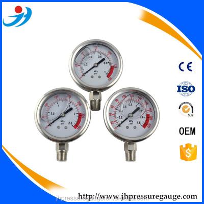 China brass bourdon tube pressure gauge all stainless steel glycerin or silicone oil filled pressure gauge/hydraulic oil pressure gauge/liquid filled pressure gauge for sale