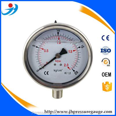 China Stainless Steel Case Brass Internal All Stainless Steel High Accuracy Glycerin Filled Pressure Gauge 0-20kg/cm2 1/4NPT Thread for sale