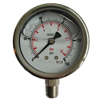 China Brass Bottom Bourdon Tube Pressure Gauge 2.563mm Stainless Steel Connection Glycerine Filled Pressure Gauge 0-10bar / 0-150psi 1/4