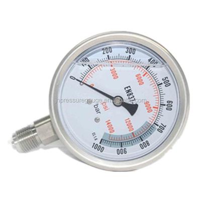 China Stainless Steel Bourdon Tube Pressure Gauge All Brass EN837-1 Hydraulic Oil Pressure Gauges 0-1000bar 4