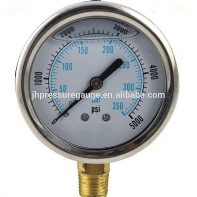 China Y100-BG293 Bourdon Tube Pressure Gauge Brass Liquid Bottom Pressure Gauge Type Dial Size 100mm OEM Custom Measurements Scales Double Ranges From 0 To 5000 PSI for sale