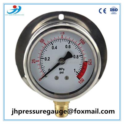 China hjgh CE EN 837-1 gauge Y100-BG279 pressure tube drone oil filled pressure gauge stainless steel case connection quality 100mm bottom brass standard silicone gl for sale