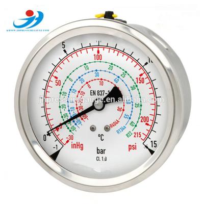 China Brass Rear Connection Stainless Steel Case Gauge 63mm Pressure Tube Gauge Filled Drone Freon Liquid Pressure Gauge for sale