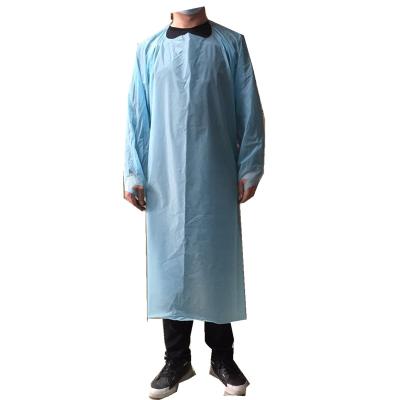 China Factory sale disposable cpe gown cleaning apron with long sleeve and thumb holes AAMI EN13795 for sale