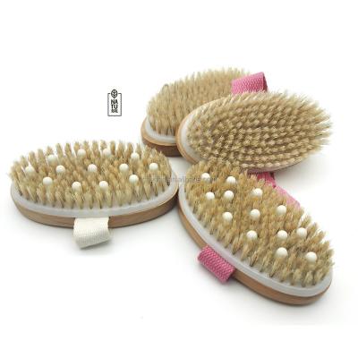 China EXFOLIATE Dry Body Exfoliating Massage Shower Brush Silicone Beads Wood Bath Brushes Dry Bath Brush for sale