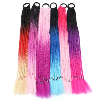 China Wholesale Colored Gradient Color Gradient Faux Synthetic Handwoven Synthetic Hair Extensions Braided Ponytail Ponytail Hair Extensions for sale